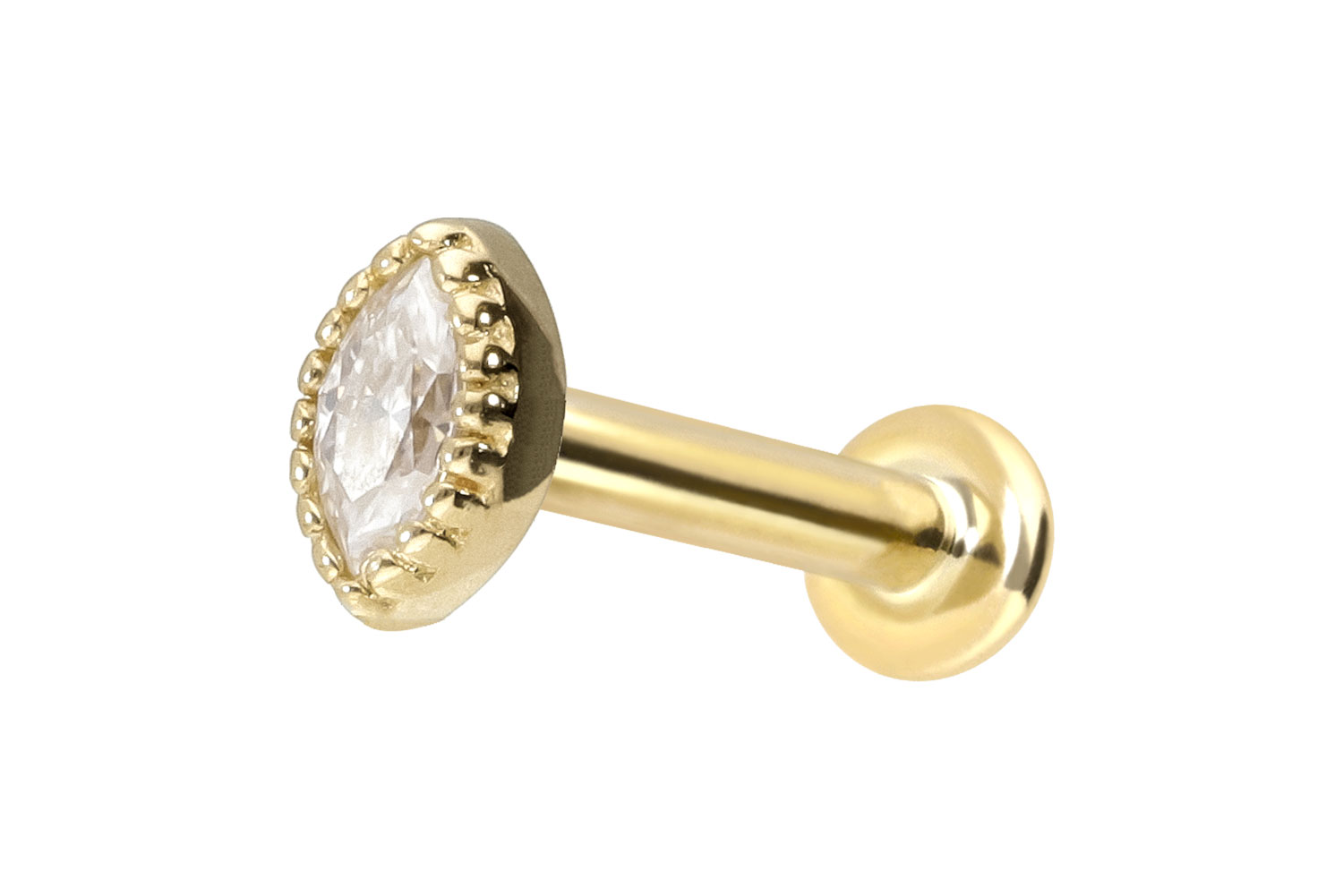 14 Karat Gold Labret Piercing mit Innengewinde MOISSANIT-OVAL